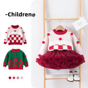 クリスマス  秋冬  韓国風子供服   キッズ服   セーター+スカート   セットアップ    厚い  2色