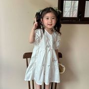 2024夏新作  韓国風子供服   キッズ服   半袖  可愛い   ワンピース   パフスリーブ  80-150cm