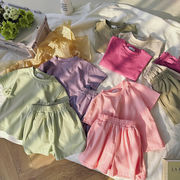 ins夏人気   韓国風子供服     キッズ服    半袖    トップス+ショートパンツ  セットアップ   6色