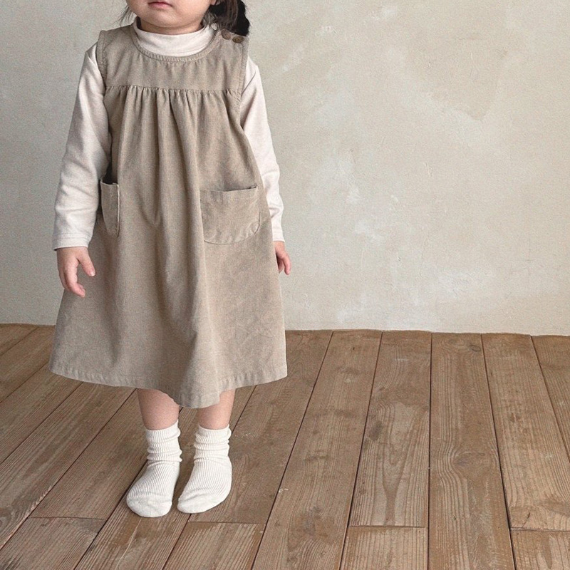 2024春人気  韓国風子供服  キッズ服     コーデュロイ   チョッキのスカート   ワンピース   2色