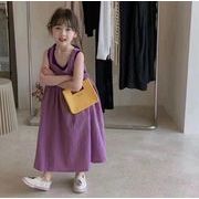 ins 夏人気   韓国風子供服   キッズ   ベビー服   パープル  ベスト+ワンピース  2点セット