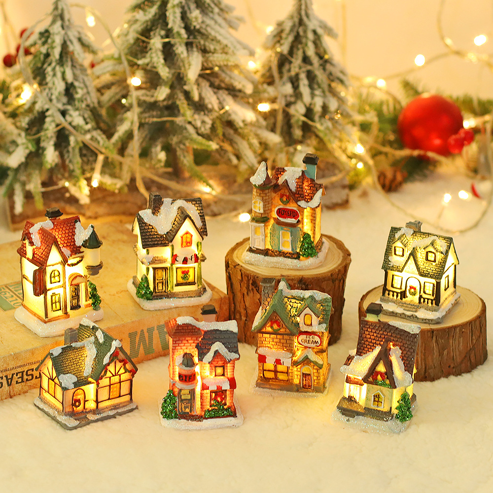 クリスマス  発光  撮影道具 ミニチュア  インテリア置物   デコレーション  小さな家  贈り物