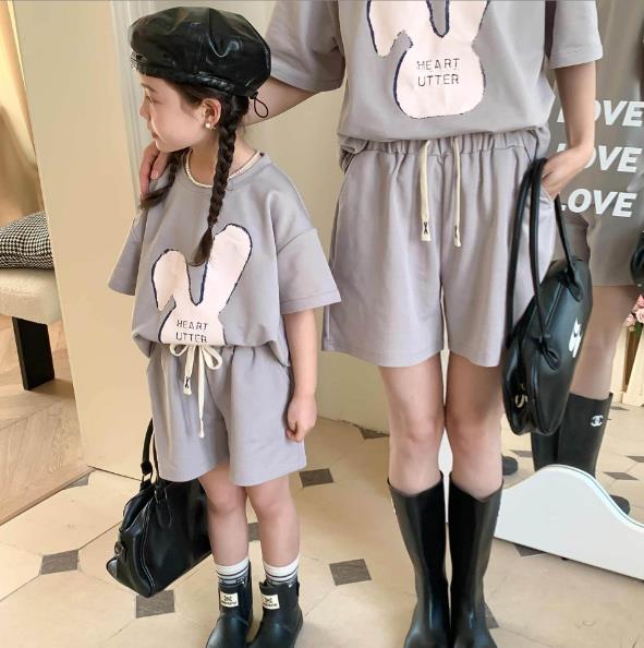 2023夏人気   韓国風子供服   親子服  キッズ   ベビー服  トップス+ズボン   セットアップ   半袖   2色