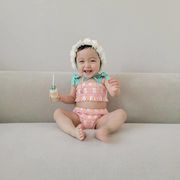 ins夏  ハワイ  連体服   韓国風子供服  キッズ  ベビー服   オールインワン 水泳  水着+帽子  砂浜  3色