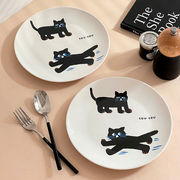 お皿   可愛い黒猫    食器    朝食皿   陶器食器    デザート皿   写真用   撮影用 ins風