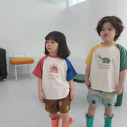 2024夏新作  韓国風子供服     キッズ服    半袖    Tシャツ  恐竜柄   上着   カジュアル  男女兼用  2色