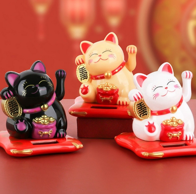 招き猫 太陽エネルギー 手を振る インテリア置物 可愛い 装飾