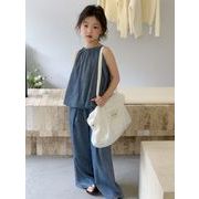 2024 ins 夏人気   韓国風子供服  ベビー服  女の子  ブルー  キャミソール+ロングパンツ  2点セット