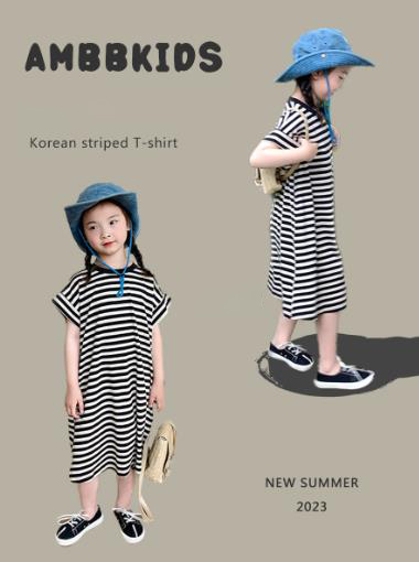夏  人気   韓国風子供服   キッズ   ベビー服    ワンピース  トップス    ストライプ    おしゃれ   半袖