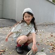 2025夏新作  韓国風子供服  キッズ服    トップス   半袖   ボーダー    ポロシャツ    Tシャツ     2色
