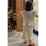 2024夏新作  韓国風子供服  キッズ服   袖なし   トップス+ズボン  フリル  セットアップ   2色