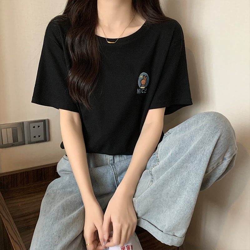 夏　トップス　Tシャツ　半袖　韓国ファッション　コットン　綿　ゆったり　兎　薄手