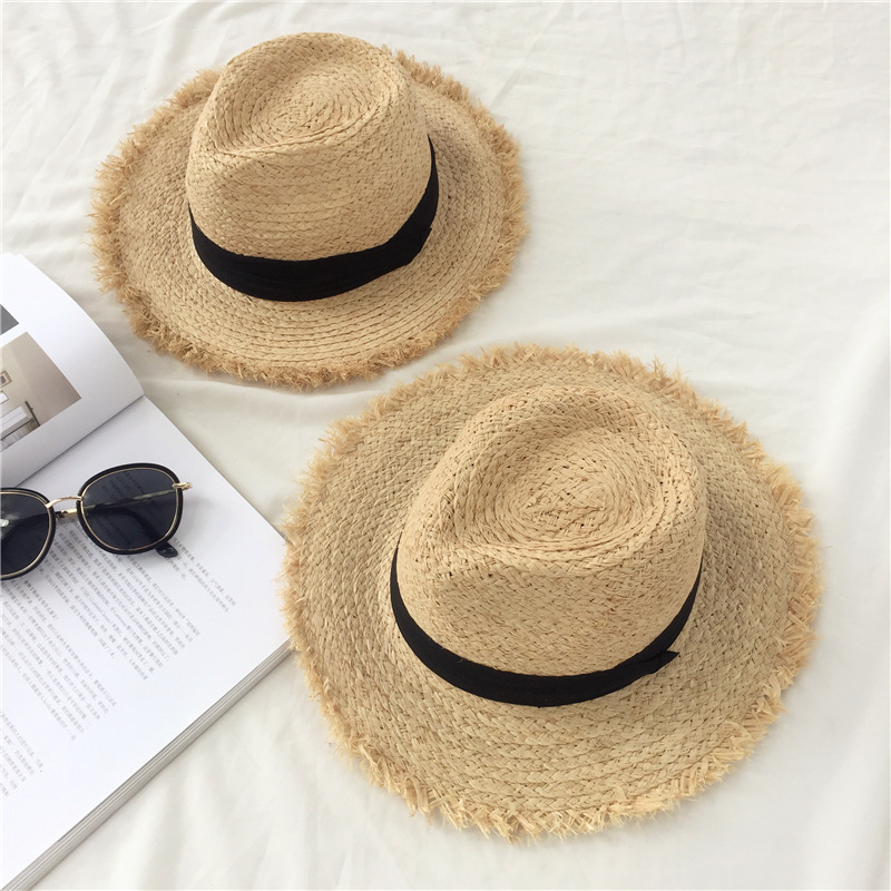 麦わら女性の夏の旅行日よけ日除け大庇シルクハットバリラフィー草パナマビーチ帽子韓国