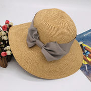 折り畳み大縁キャップ蝶ネクタイサンバイザー女性夏巻き縁幅広庇バケットハット帽子