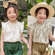 キッズシャツ　ブラウス　花柄　フリル　可愛い　韓国風子供服　女の子夏物　80-150cm