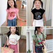キッズTシャツ　フリル　可愛いプリント　カジュアル　韓国風子供服　女の子夏物新作　90-150cm