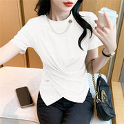 ひとつ上のオシャレを提案 韓国ファッション スリムフィット 交差する 新品 気質 半袖 Tシャツ 上着