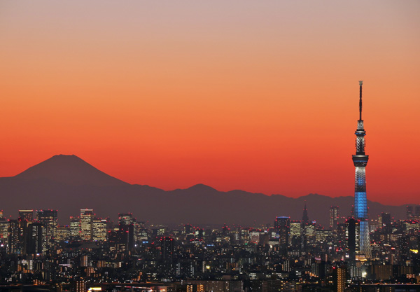 ポストカード カラー写真 日本風景シリーズ「夕焼けの東京と富士山」105×150mm 観光地 名所 郵便はがき