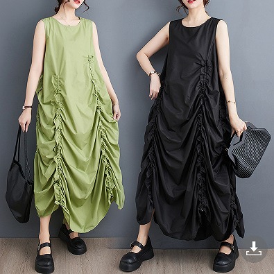 【春夏新作】ファッションワンピース♪ブラック/グリーン2色展開◆