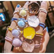 ヘアゴム　シェルプレートとプリズムビーズの2連結びヘアゴム