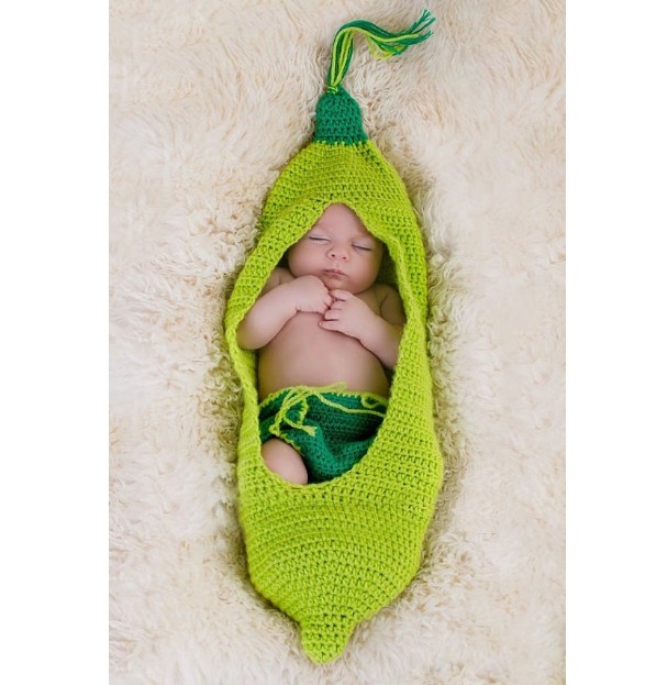 　豆芋虫風　コスチューム衣装　ベビー枝豆いんげん　　ハロウィン毛糸写真　撮影用出産祝い新生児