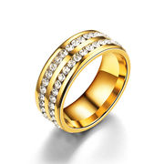 チタンスチール18Kゴールデンリング 二重列 ジルコニアム 指輪 女性 アクセサリー