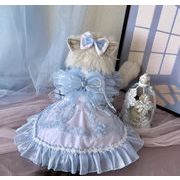 ブルー ドレス 手作り犬服 猫服   ネコ雑貨  ペット服 ペット用品  ワンピース 犬用品 ドッグウェア