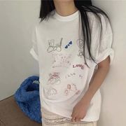 【2023夏新作】韓国風レディース服 夏 トップス シンプル かわいいプリント おしゃれ 綺麗め 半袖Tシャツ