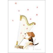 ポストカード イラスト 山田和明「ハープの調べ」105×150mm 犬 動物 郵便はがき