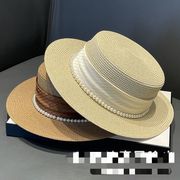 麦わら帽子　帽子　夏　UVカット　日焼け防止　紫外線対策　レディース　つば広　パール