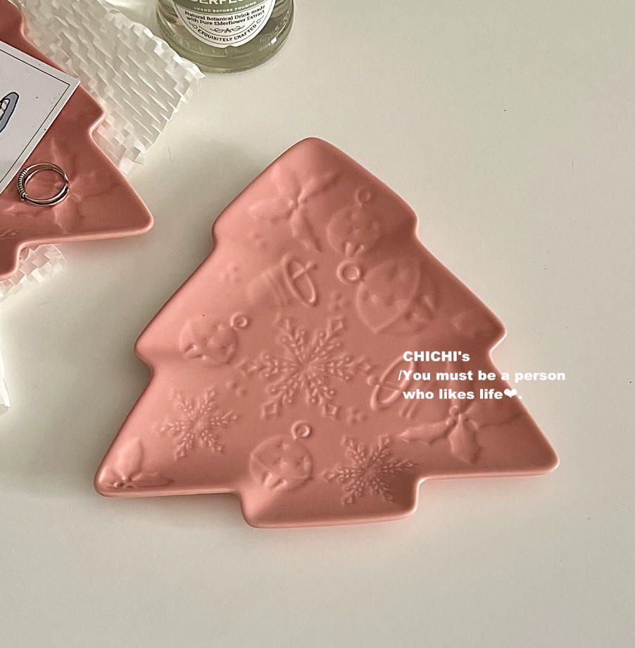写真道具   トレイ    置物    飾り盤    ピンク   クリスマスツリー   デザート皿