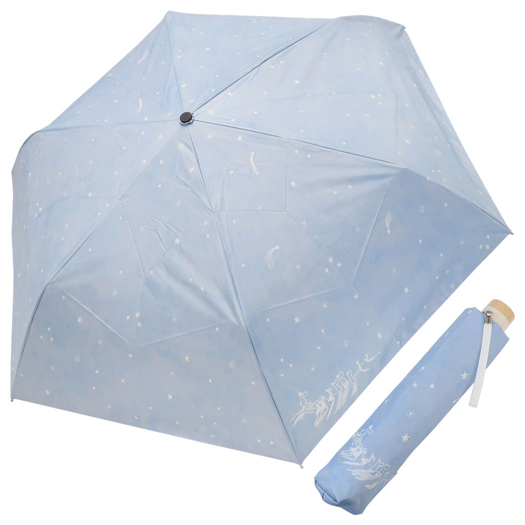 ムーミン 晴雨兼用折り畳み傘 50cm ムーミン谷の流れ星 ライトブルー