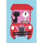 ポストカード イラスト フィープ・ヴェステンドルプ「赤い車に乗るピムとポム」 105×150mm 郵便はがき