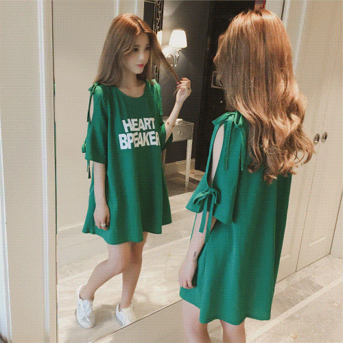 夏　トップス　Tシャツ　半袖　韓国ファッション　レディース 　シャツワンピース　大きいサイズ