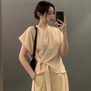 【2023夏新作】韓国風レディース服　夏　ゆったり　シンプル　カジュアル　きれいめ　半袖ブラウス