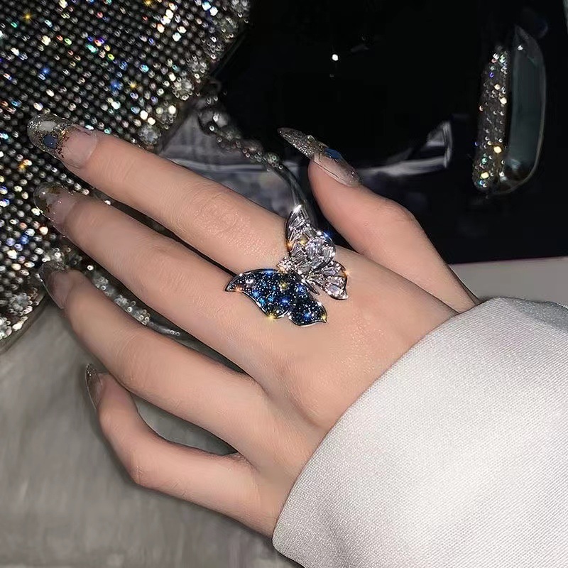 かわいい蝶の開口部調節可能なリングレディース 韓国 ファッションジルコン指輪 新作 アクセサリー