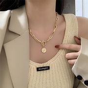 金銀 2色 ファッション二重層シンプルなネックレス新しい OT バックル ネックレス アクセサリー
