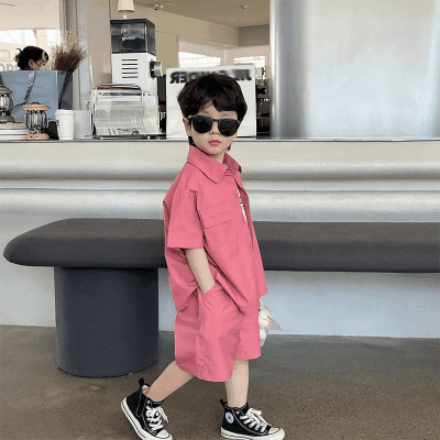 韓国風子供服 夏新作 ボーイズスーツ ハーフスリーブ ショートパンツ ブラウス シャツ+パンツ 7-15