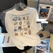 猫Tシャツ　アメリカンビンテージ　半袖　カジュアル　デイリーコーデ　韓国ファッション