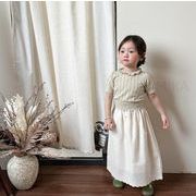 INS 2023新作  韓国子供服　花柄   半袖  編み物  トップス    レース   スカート  80-140cm