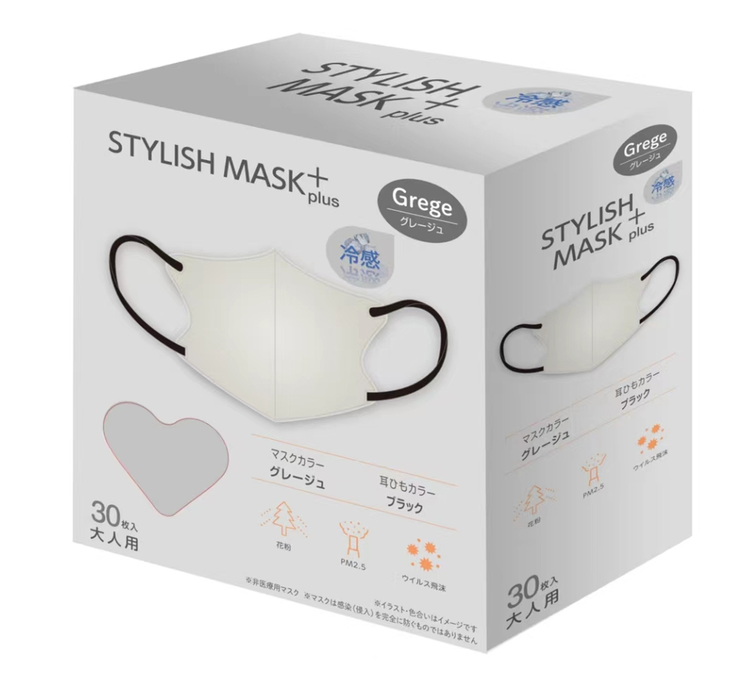 3Dマスク　冷感マスク  接触冷感　立体不織布 グレージュ 30枚 小顔効果/医療用クラス/PFE /VFE/BFE