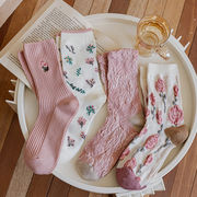 ソックス　靴下　花刺繍　レディース　可愛い　コットン　ファッション