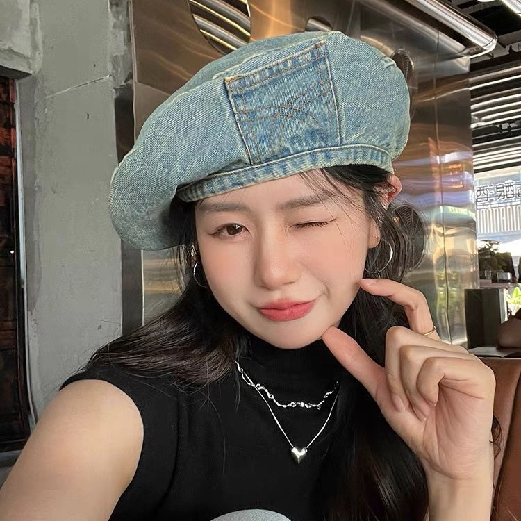 帽子　ベレー帽　韓国ファッション　レディース　デザイン　デニム