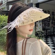 帽子　サンバイザー　ストーン　羽毛　韓国ファッション　レディース　春夏