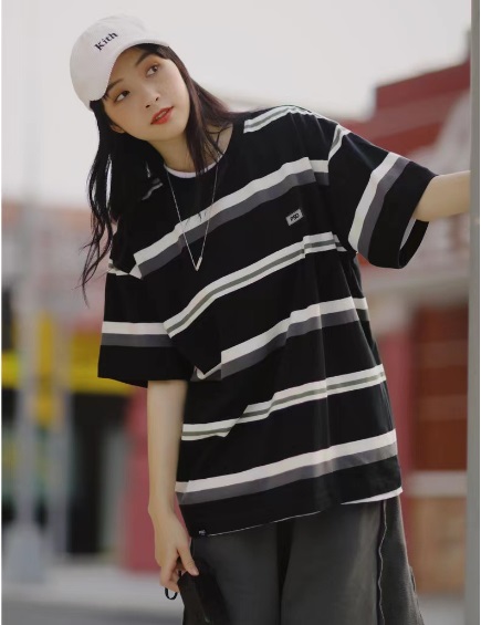 【予約220185】大きいサイズ春夏新作 韓国 レディース ファッション  ストライプ Tシャツ LL-4L