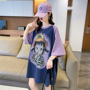 【予約220192】大きいサイズ春夏新作 韓国 レディース ファッション  Tシャツ ワンピースLL-4L全2色