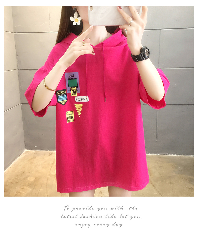 【予約220128】大きいサイズ春夏新作 韓国 レディース フード付き ゆったり  Tシャツ ワンピースLL-4L