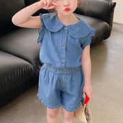 【2023夏】韓国風子供服 ベビー服 キッズ 女の子 デニム ノースリーブ セットアップ