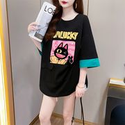 【予約220679】大きいサイズ春夏 韓国 カレッジ風 カジュアル Tシャツ ワンピース LL-4L