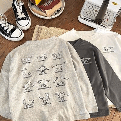 【2023夏】プリント恐竜柄韓長袖トップス国風子供服 カジュアル トップス Tシャツ